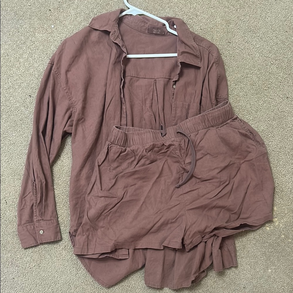 Nuuds Malt Brown Shirt and Shorts Set